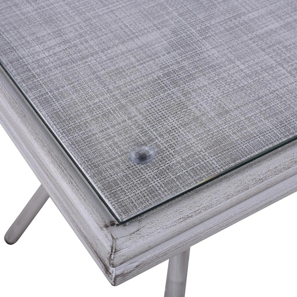 Τραπέζι HARLOW Αλουμινίου Bamboo Look Λευκή Πατίνα με Γυαλί 70x70x76 εκ. 70x70x76 εκ.