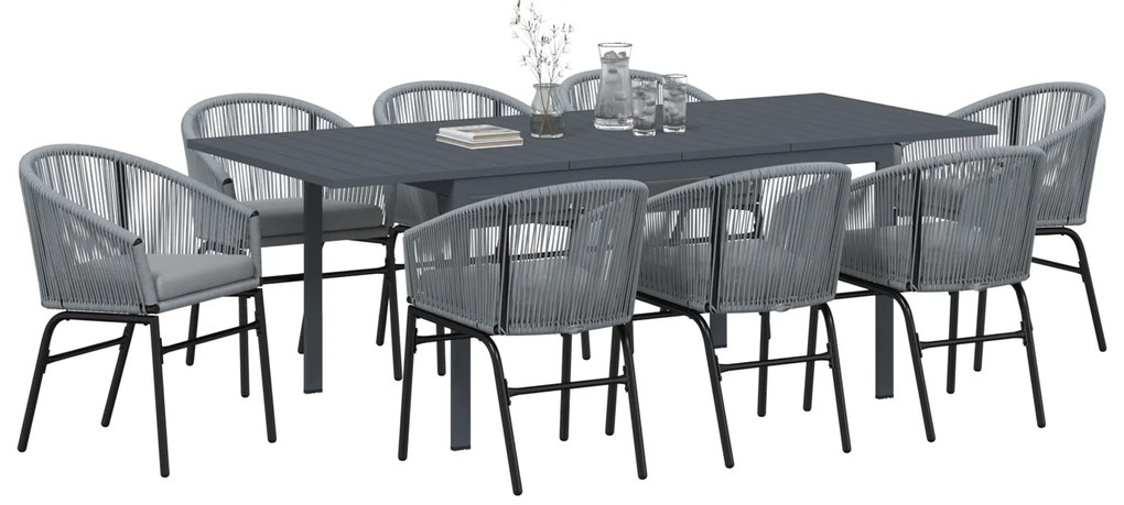 vidaXL Σετ Εξωτερικής Τραπεζαρίας 9 pcs Γκρι Large