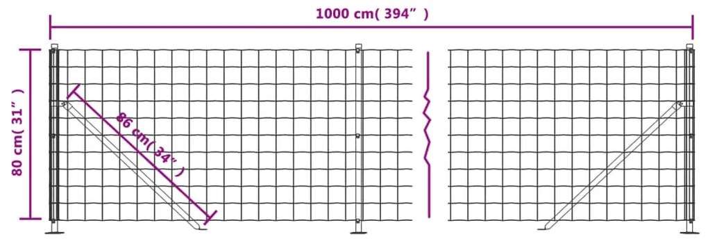 vidaXL Συρματόπλεγμα Περίφραξης Πράσινο 0,8x10 μ. με Βάσεις Φλάντζα