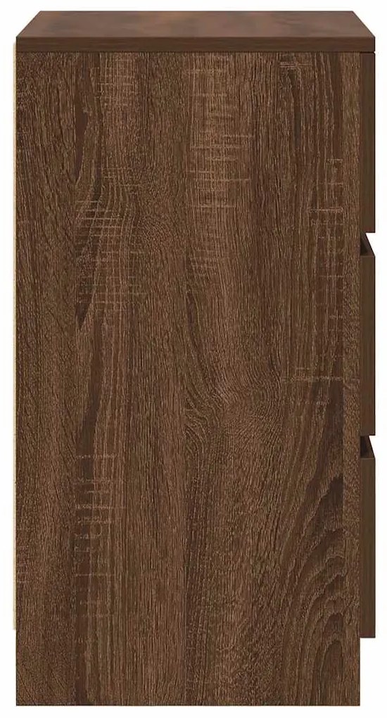 Κομοδίνα με 3 συρτάρια 2 τεμάχια καφέ δρυς 39x35x65 εκ. - Καφέ