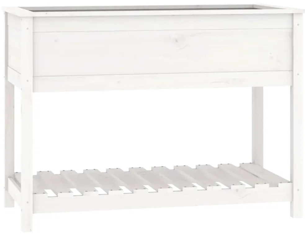 vidaXL Ζαρντινιέρα με Ράφι Λευκή 111,5x54x81 εκ. Μασίφ Ξύλο Πεύκου
