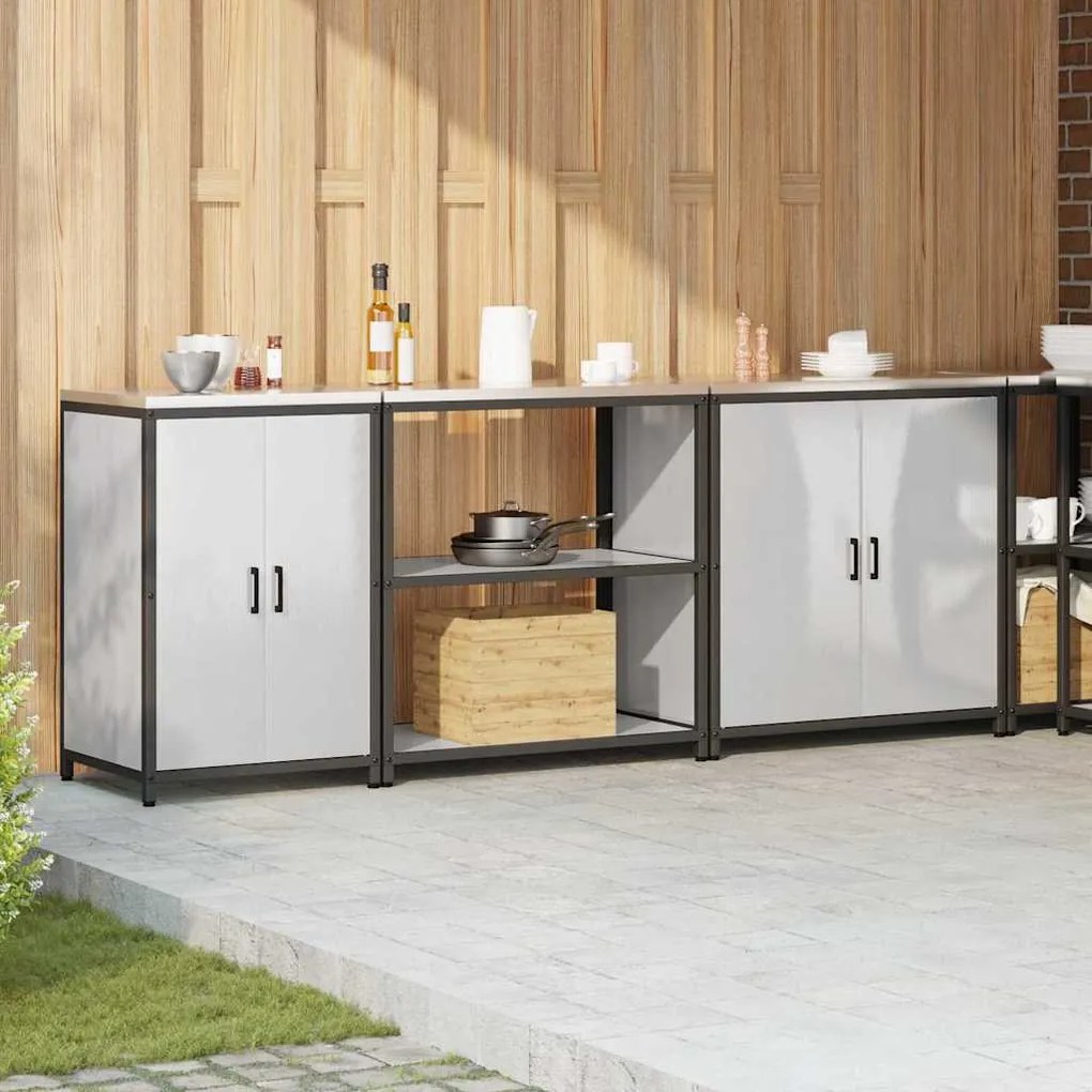 vidaXL Σετ Αποθήκευσης Κουζίνας με ράφι 3 pcs Ασημί Ανοξείδωτο ατσάλι