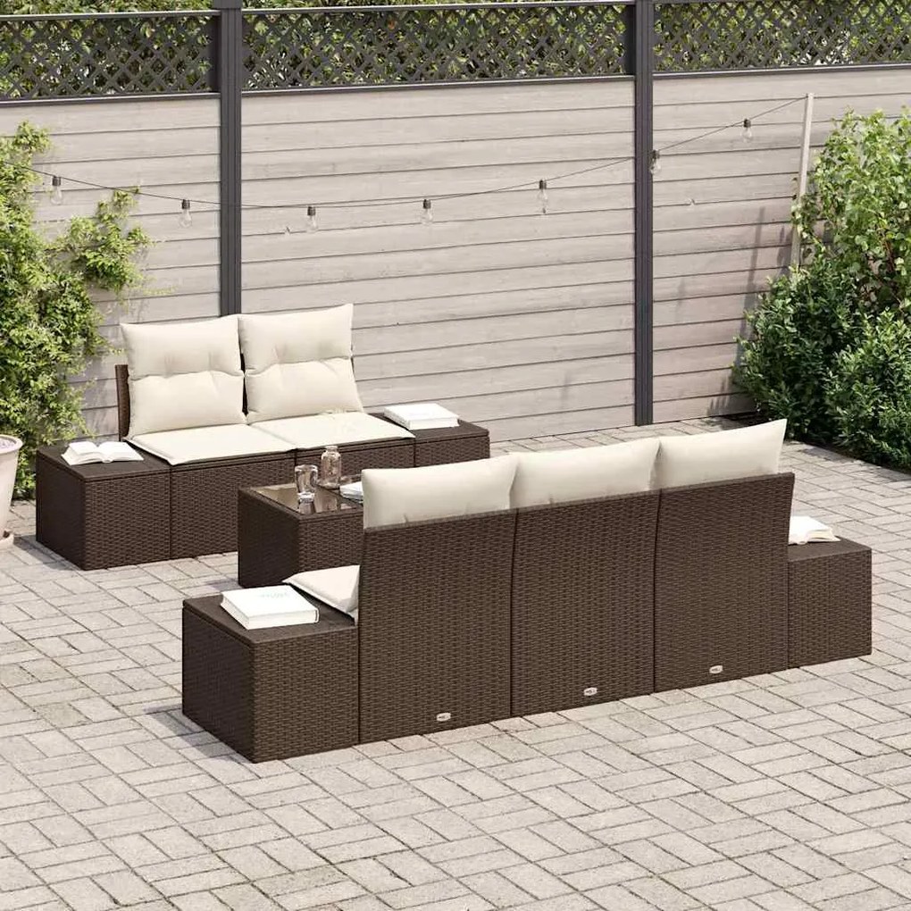 vidaXL Σετ Καναπέ Κήπου 6 pcs Καφέ Πολυ ράταν