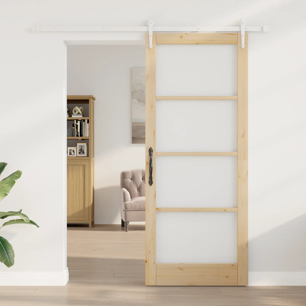 vidaXL Συρόμενη Πόρτα με Σετ Εξαρτημάτων 86x211 εκ. Σταθερό Ξύλο Πεύκου
