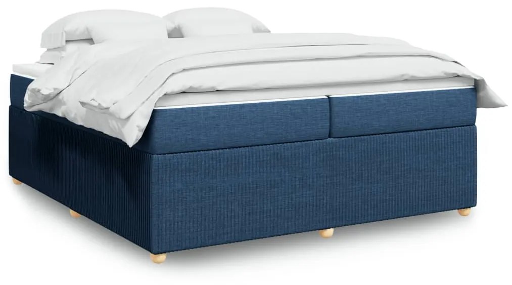 vidaXL Κρεβάτι Boxspring με Στρώμα Μπλε 200x200 εκ. Υφασμάτινο