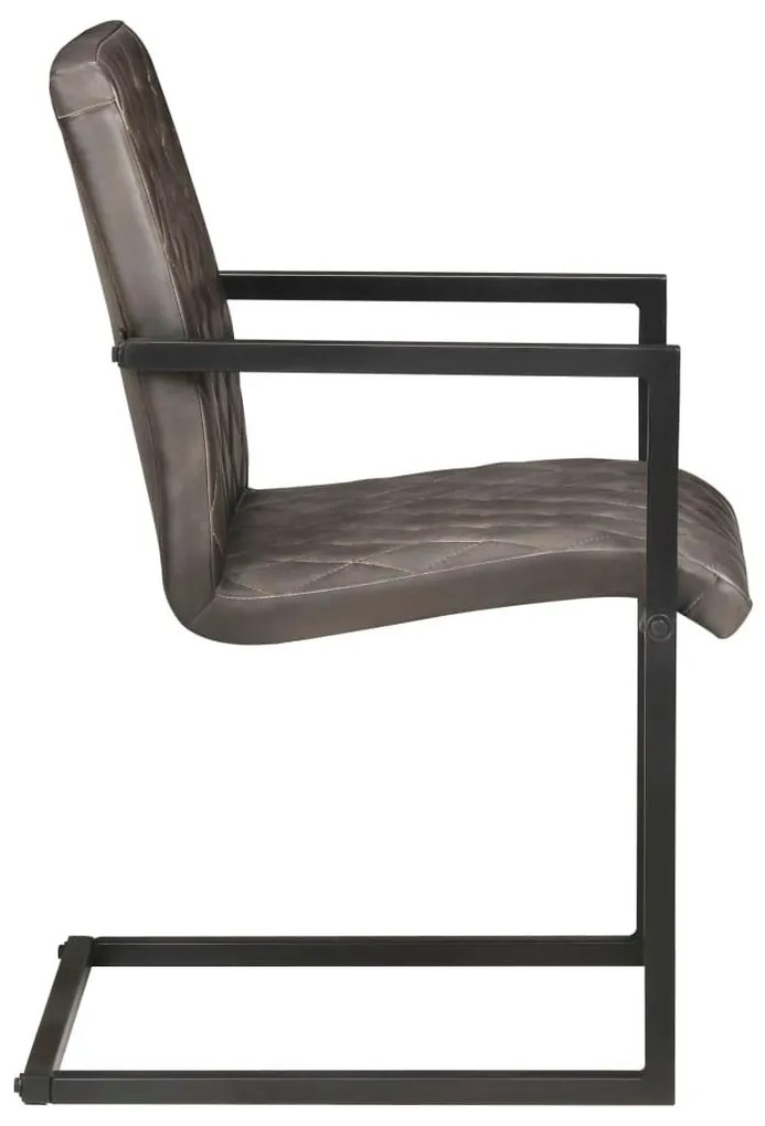 Καρέκλες Τραπεζαρίας «Πρόβολος» 2 τεμ. Γκρι από Γνήσιο Δέρμα - Γκρι
