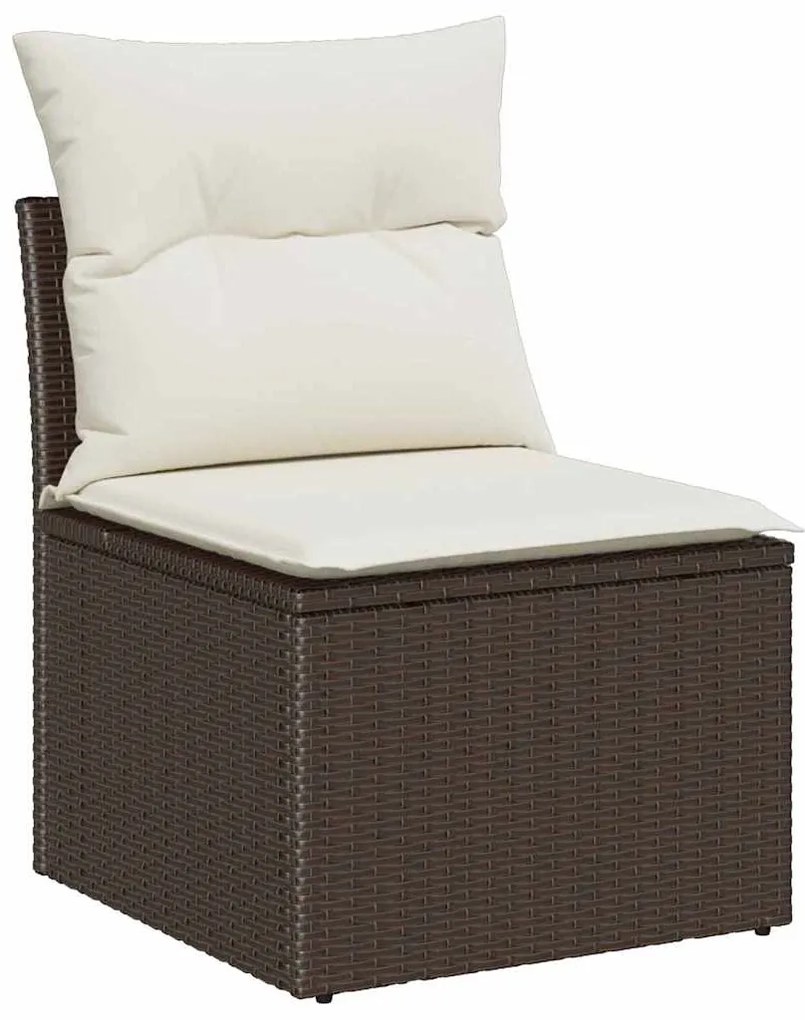 vidaXL Σετ Κήπου 7 τεμαχίων με Καφέ Μαξιλάρια από Poly Rattan