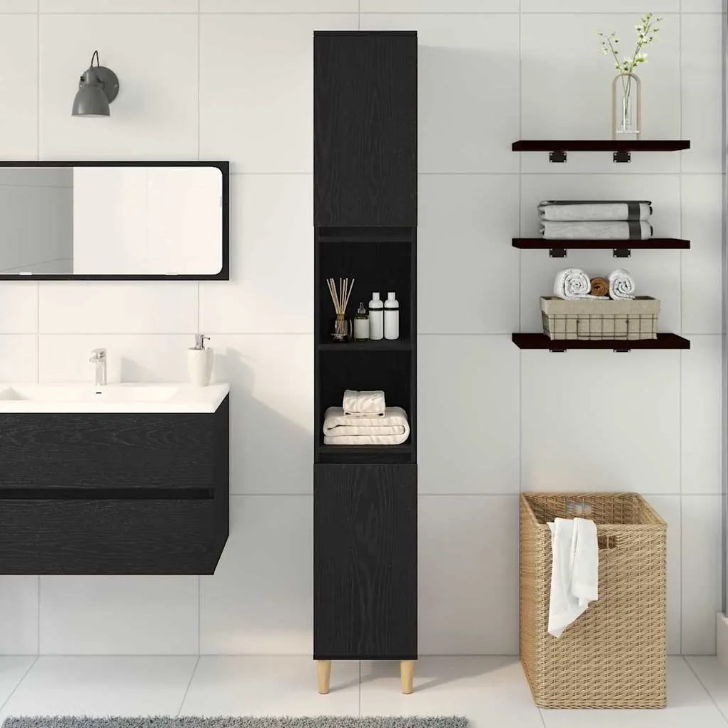 vidaXL Ντουλάπι Μπάνιου Μαύρη δρυς 30 x 30 x 190 εκ Επεξεργασμένο ξύλο