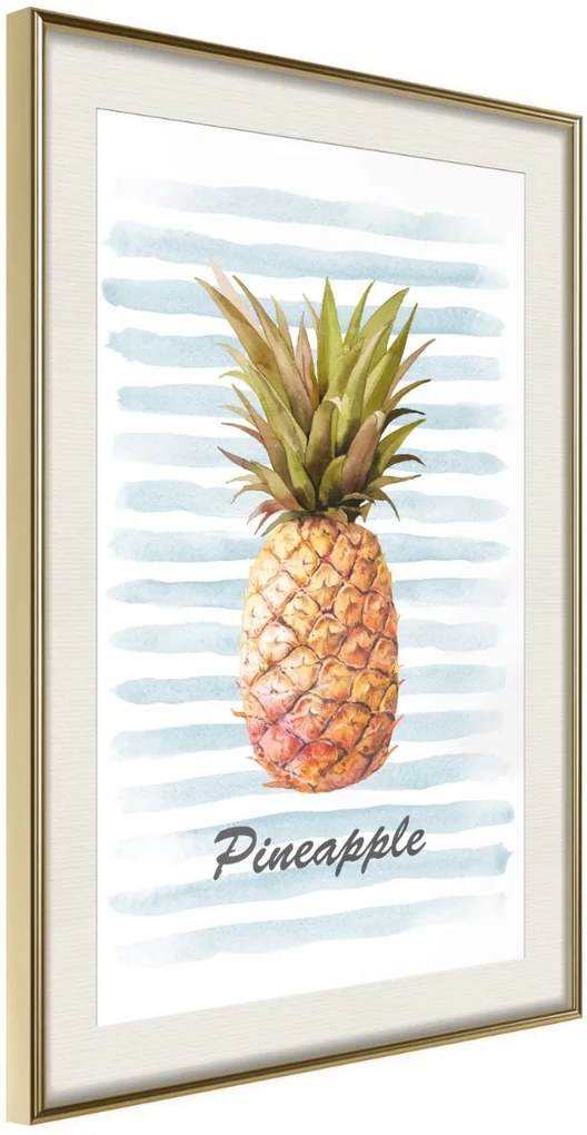 Αφίσα - Pineapple on Striped Background - 30x45 - Χρυσό - Με πασπαρτού