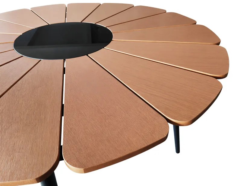 Τραπεζαρία Pinap-Dashiell σετ 5τεμ pakoworld μαύρο αλουμίνιο και plywood σε φυσική απόχρωση Φ110x74εκ