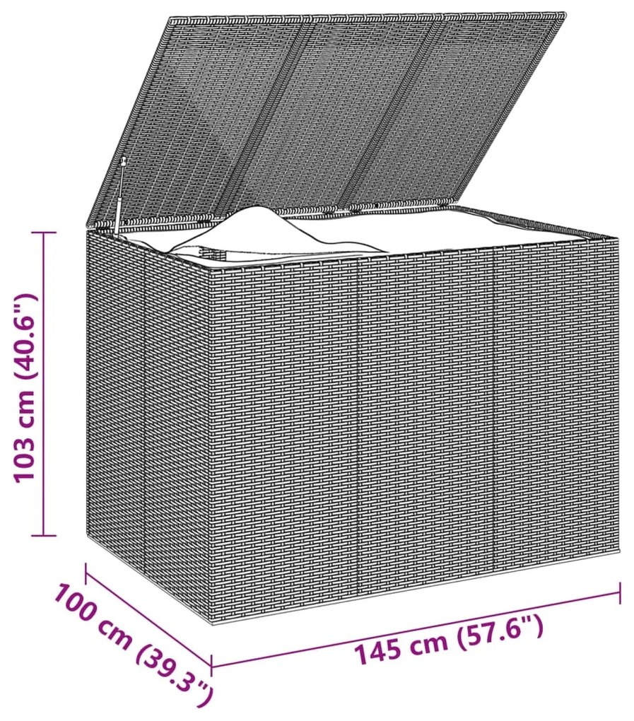 vidaXL Κουτί Μαξιλαριού Κήπου Γκρι 145x100x103 εκ. Ρατάν Πολυαιθ.