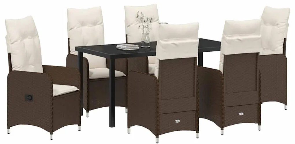 vidaXL Σέτ φαγητού για κήπο με μαξιλάρι 7 pcs Καφέ Πολυ ράταν