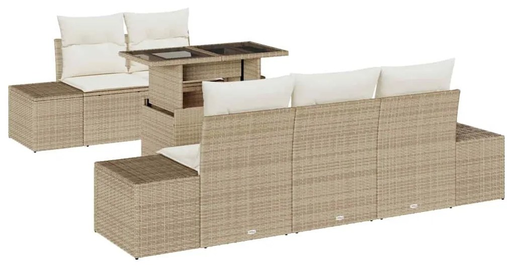 vidaXL Σετ Καναπέ με μαξιλάρι 6 pcs Μπεζ και Κρέμα συνθετικό ρατάν