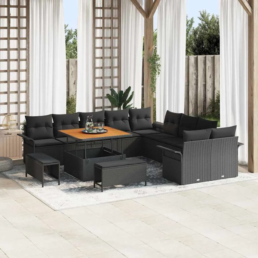 vidaXL Σετ Καναπέ Κήπου 13 pcs Μαύρο συνθετικό ρατάν