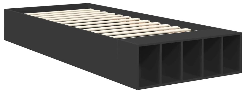 vidaXL Σκελετός Κρεβατιού με ράφι Μαύρο 90 x 190 cm Επεξεργασμένο ξύλο