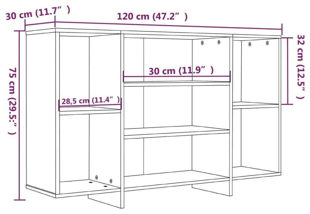 Μπουφές Γυαλιστερός Λευκός 120 x 30 x 75 εκ. από Επεξ. Ξύλο - Λευκό