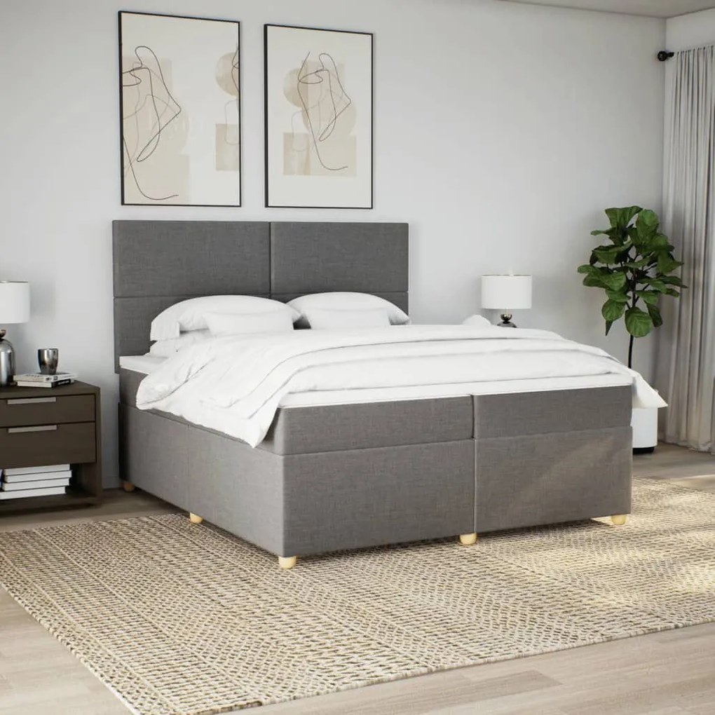 Κρεβάτι Boxspring με Στρώμα Taupe 200x200 εκ. Υφασμάτινο - Μπεζ-Γκρι