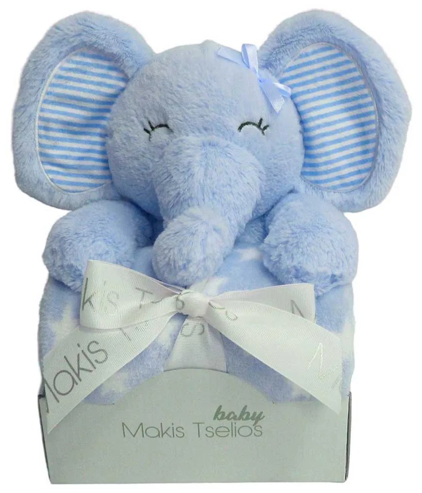 Κουβέρτα Fleece Αγκαλιάς (80x110) + Λούτρινο Makis Tselios Elephant Blue