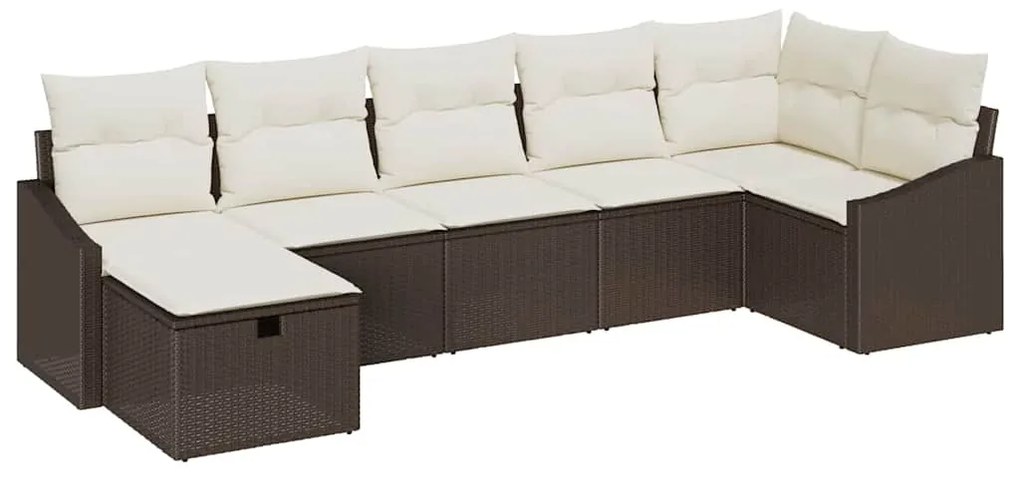 vidaXL Σετ Καναπέ Κήπου με μαξιλάρι 7 pcs Καφέ Πολυ ράταν