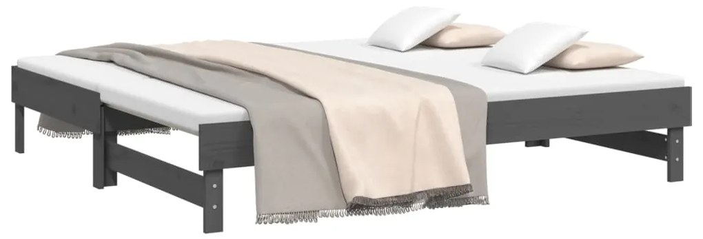 vidaXL Καναπές Κρεβάτι Συρόμενος Γκρι 2x(90x190) εκ. Μασίφ Ξύλο Πεύκου