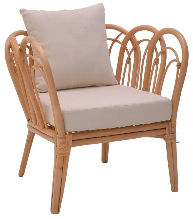 Πολυθρόνα Tania φυσικό rattan-λευκό μαξιλάρι 76x76x76εκ Υλικό: RATTAN - FABRIC 335-000012