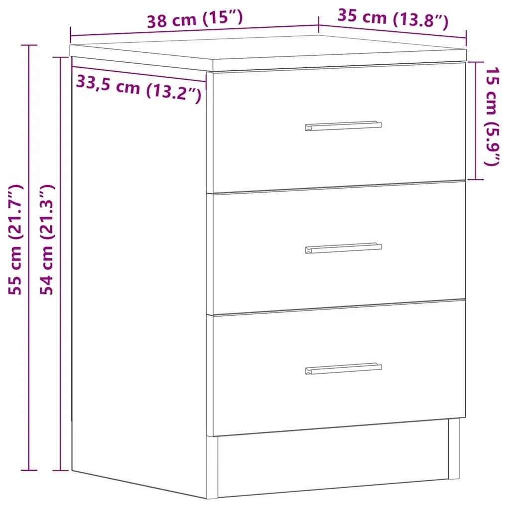 Κομοδίνο Αρτισιανή Δρυς 38x35x55 εκ. από Επεξεργασμένο Ξύλο - Καφέ