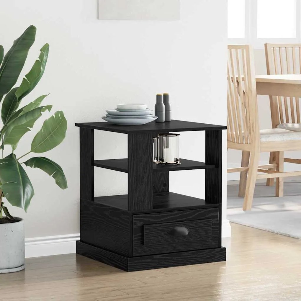 vidaXL Κομοδίνο με ράφι Μαύρη δρυς 50 x 50 x 60 cm Επεξεργασμένο ξύλο