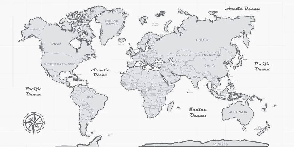 Εικόνα στο φελλό ενός όμορφου ασπρόμαυρου παγκόσμιου χάρτη - 120x60