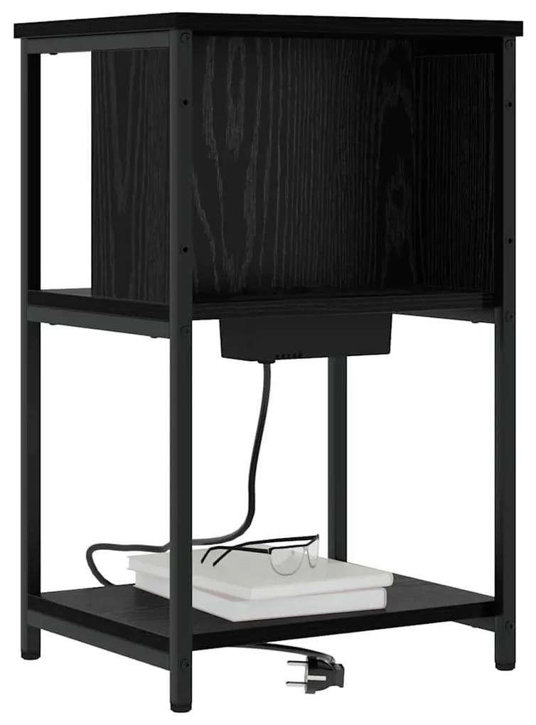 vidaXL Κομοδίνο Μαύρη δρυς 38 x 31 x 61 εκ Επεξεργασμένο ξύλο