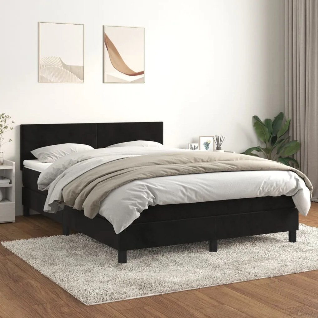 vidaXL Κρεβάτι Boxspring με Στρώμα Μαύρο 140x190 εκ. Βελούδινο