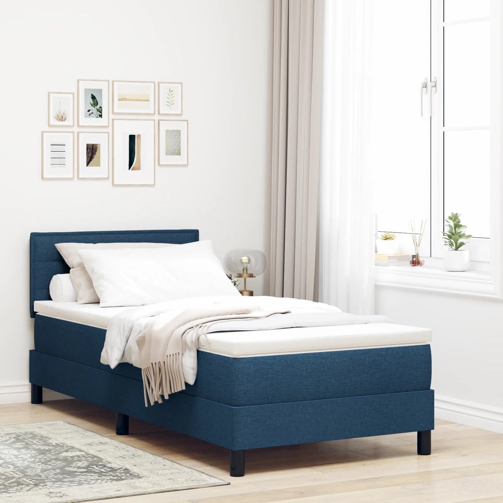 vidaXL Κρεβάτι Box Spring με Στρώμα Μπλε 90x190 εκ. Υφάσματος