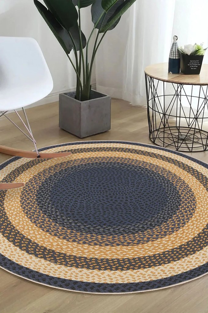 Χαλί Woopamuk526 599HFT5431 Navy Blue-Yellow Conceptum Hypnose 100X100cm Round