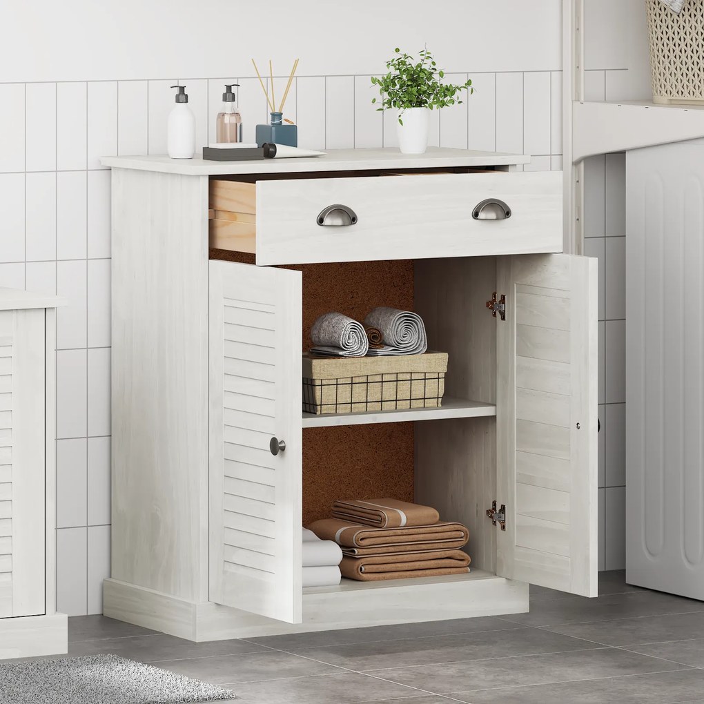 vidaXL Ντουλάπι Μπάνιου Λευκό 68 x 34 x 80 εκ Μασίφ ξύλο πεύκου