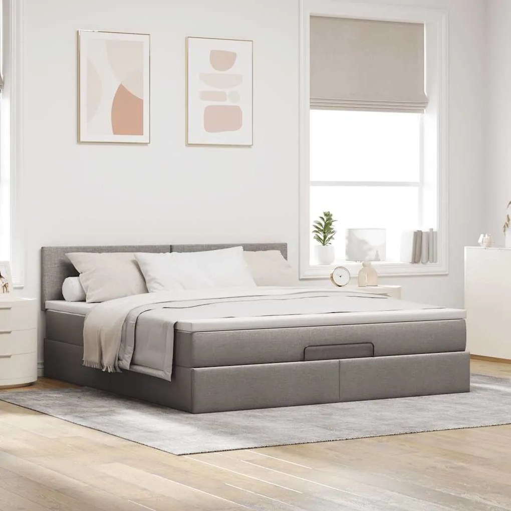 vidaXL Οθωμανικό κρεβάτι με στρώμα & LEDs Taupe 180x200cm ύφασμα