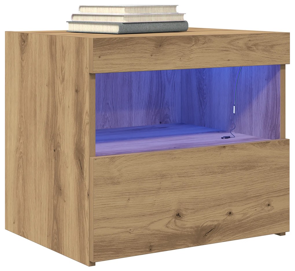 vidaXL Κομοδίνο με LED Φωτισμό Artisan Oak 50x40x45 εκ.