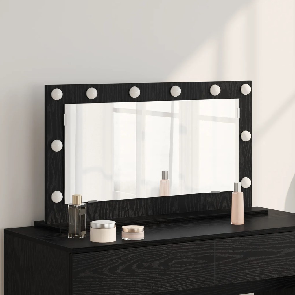 vidaXL Καθρέφτης Vanity με LED Φώτα Μαύρο Δρυς 80x45x18 εκ.