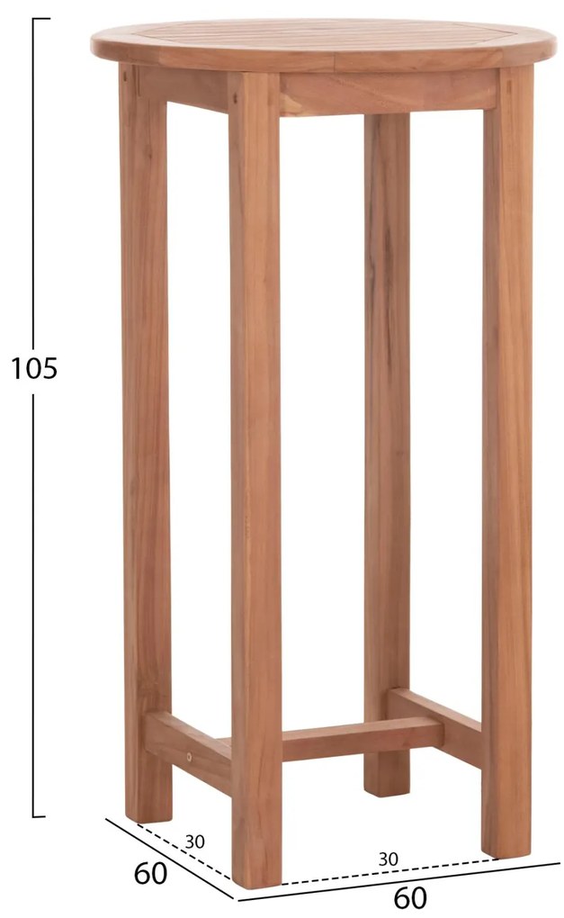 Τραπέζι - Σταντ Μπάρ Στρόγγυλο PRESSCOT C18114 Ξύλο Teak Φυσικό Φ60x105Υ εκ. 60x60x105 εκ.