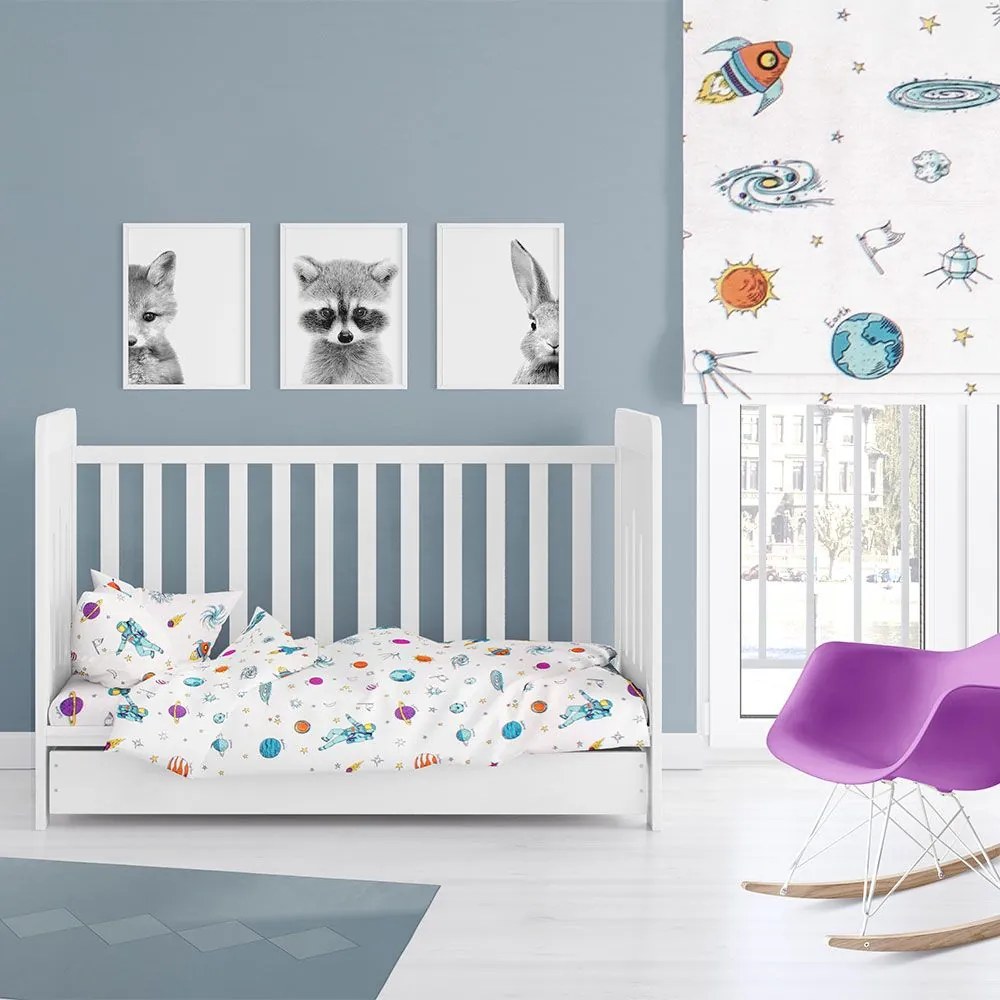 Παπλωματοθήκη Βρεφική Space 188 White-Multi DimCol 120x160cm 100% Cotton