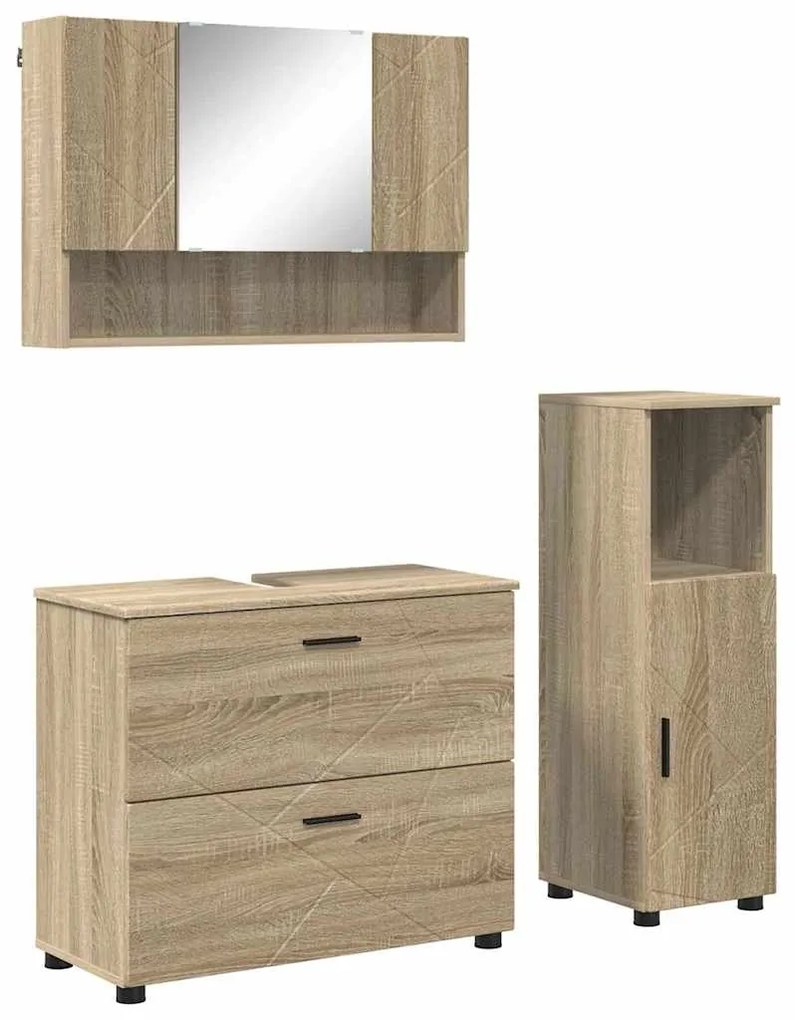 vidaXL Σετ Επίπλων Μπάνιου με ράφι 3 pcs Sonoma Δρυς 76,5 x 35 x 64 εκ