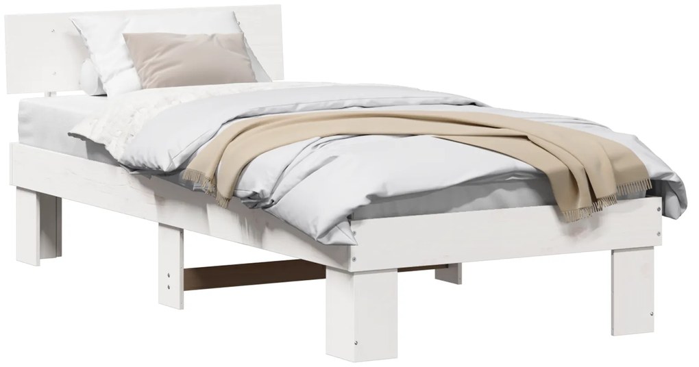 vidaXL Σκελετός Κρεβατιού Λευκό 90 x 190 cm Συμπαγές ξύλο πεύκου