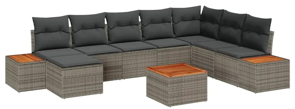 vidaXL Σετ Καναπέ Κήπου με μαξιλάρι 9 pcs Γκρι Πολυ ράταν