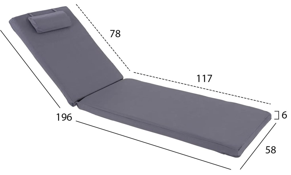 ΜΑΞΙΛΑΡΙ ΞΑΠΛΩΣΤΡΑΣ TEXTILENE 600gr/m2 ΓΚΡΙ SIFNOS  196(117+1+78)x58x6Υ εκ.