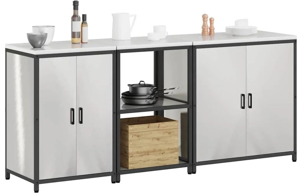 vidaXL Σετ Αποθήκευσης Κουζίνας με ράφι 3 pcs Ασημί Ανοξείδωτο ατσάλι