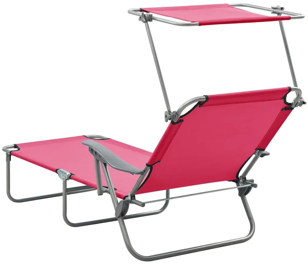 vidaXL Ξαπλώστρα Ροζ Ατσάλινη με Σκίαστρο