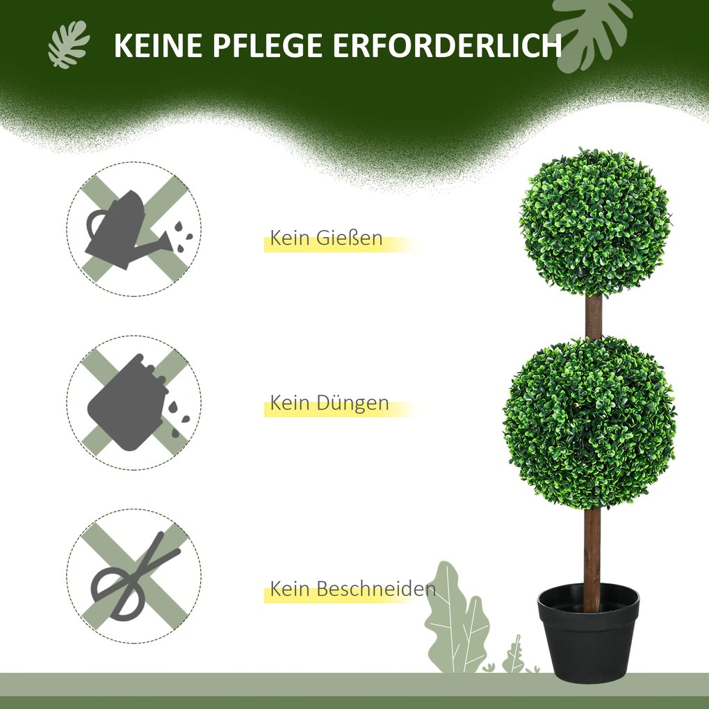 HOMCOM Τεχνητά φυτά, Σετ 2 πυξάρια, 90 cm Τεχνητό φυτό, Τεχνητό δέντρο, Διακοσμητικό φυτό για εσωτερικό και εξωτερικό χώρο, Πράσινο