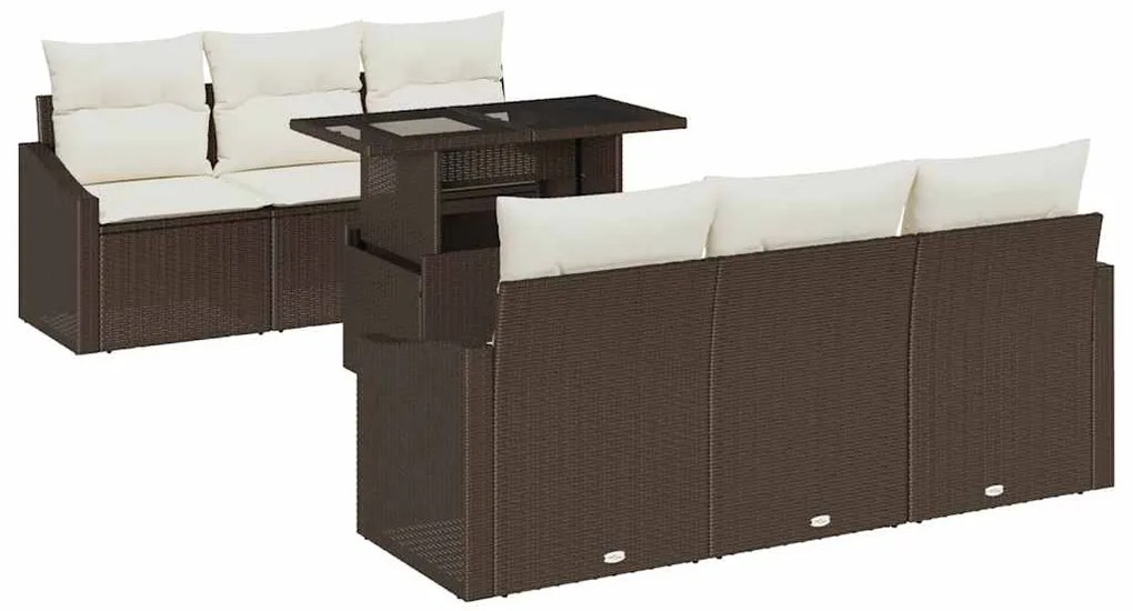 vidaXL Σετ Καναπέ Κήπου με μαξιλάρι 7 pcs Καφέ συνθετικό ρατάν