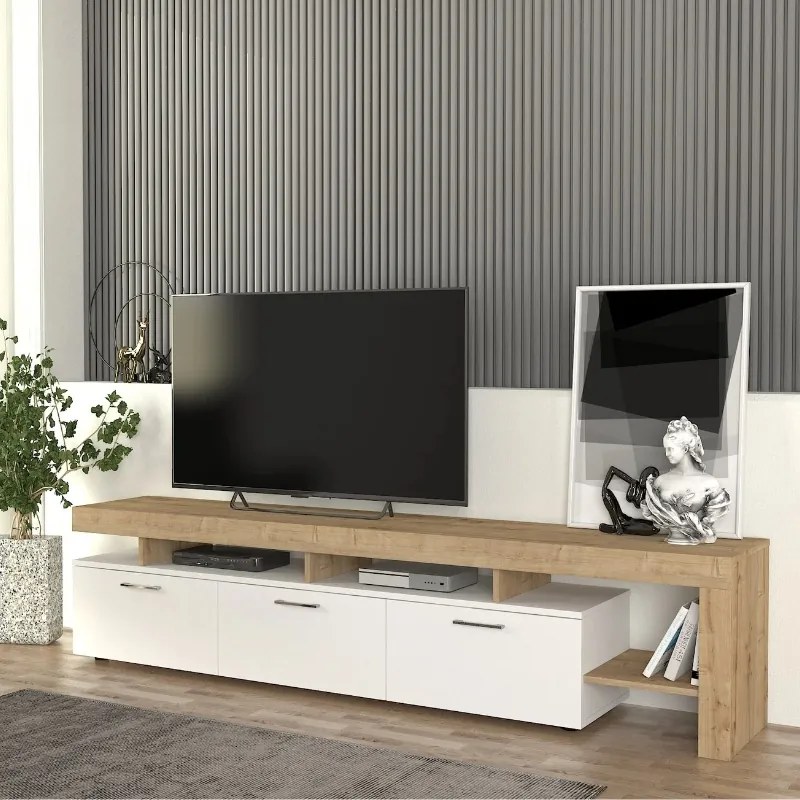 Έπιπλο τηλεόρασης Acnes Megapap χρώμα λευκό - sapphire oak 220x40x52εκ.-GP042-0243,3