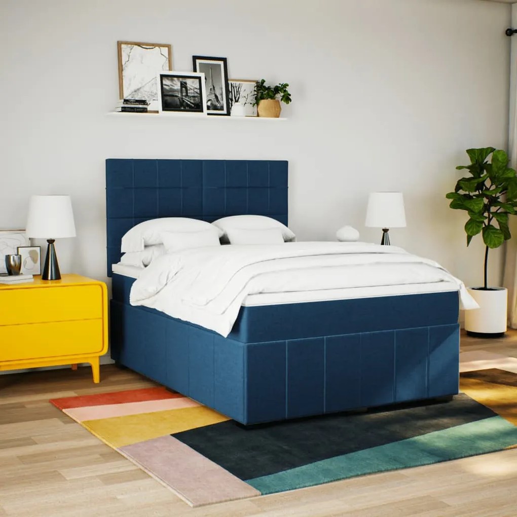 Κρεβάτι Boxspring με Στρώμα Μπλε 160x200 εκ. Υφασμάτινο 3291725
