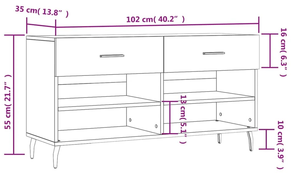 Παπουτσοθήκη Καφέ Δρυς 102 x 35 x 55 εκ. από Επεξεργασμένο Ξύλο - Καφέ