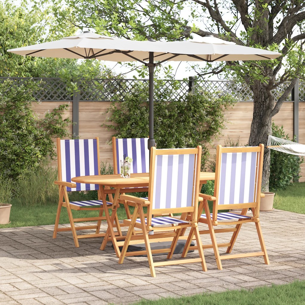 vidaXL Σετ Καθιστικού Κήπου Ριγέ 5 pcs Μπλε και λευκό Μεσαίο Ξύλο Teak
